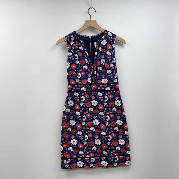 Kate Spade Floral Daisy Jacquard Sleeveless Sheath Mini Dress Boho Preppy Navy 2 - Picture 2 of 9